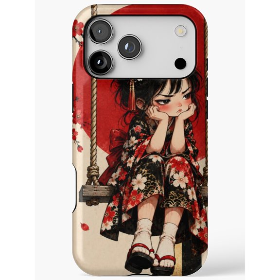 Illustrated unisex on Swing Red Black Floral Tough Case for Apple iPhone Series, Polycarbonate and TPU