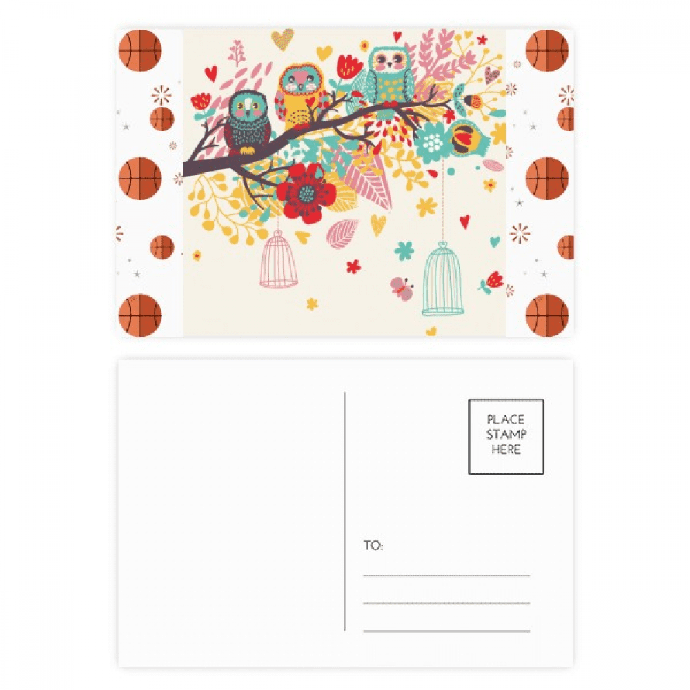Illustration Animals Branches Flowers Owls Basketball Postcard Set Thanks Card Mailing Side 20pcs