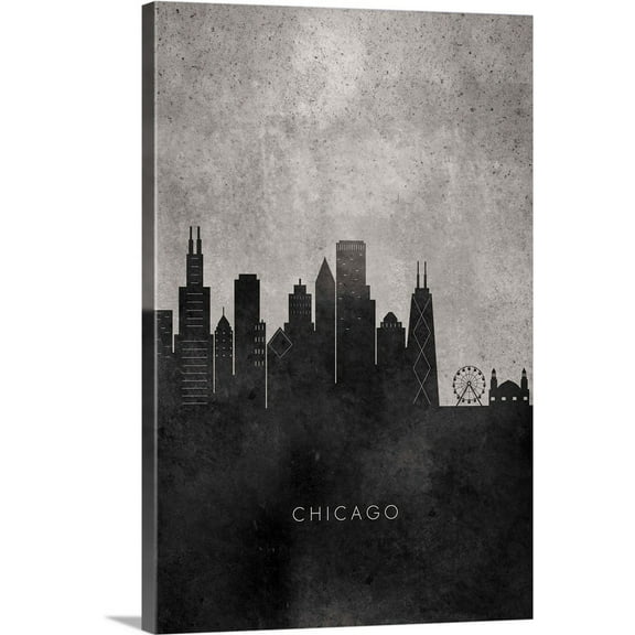 Great Big Canvas "Black and White Minimalist Chicago Skyline"  by Circle Art Group Light Gray Black and White   Wrapped Canvas Print Wall Artwork