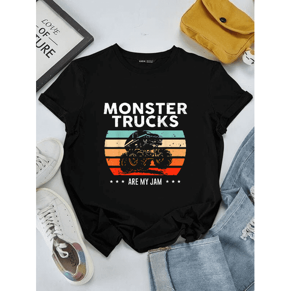 Illustration Art Monster Truck Are My Jam Vintage Retro Graphic Unisex T-Shirt V16401 ,up to size 5XL