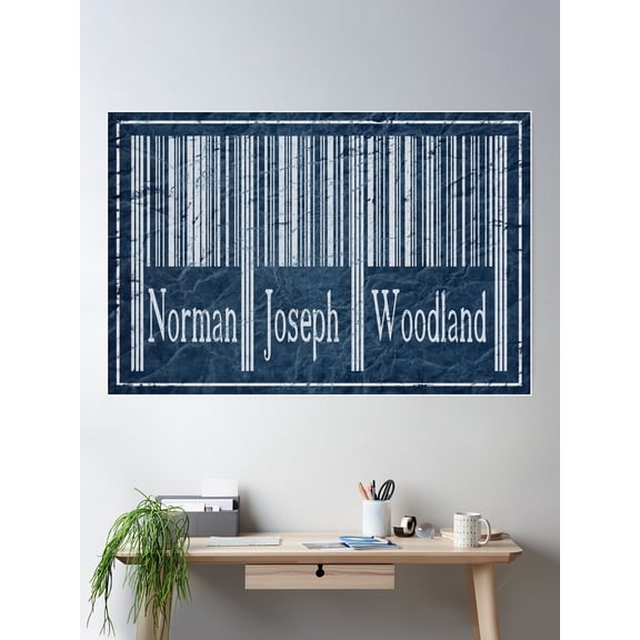 Illustration - Barcode / N.J.Woodland In Shabby Vintage Style Poster Wall Art, Modern Wall Decor For Living Room Bedroom, 12x18 UNFRAMED
