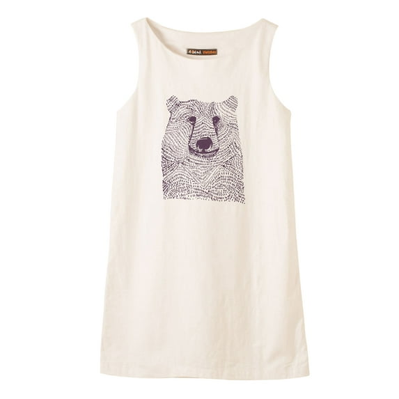 Illustration Bear Printed Vintage 100% Cotton Linen Mini Shift Dress WDS_01 2
