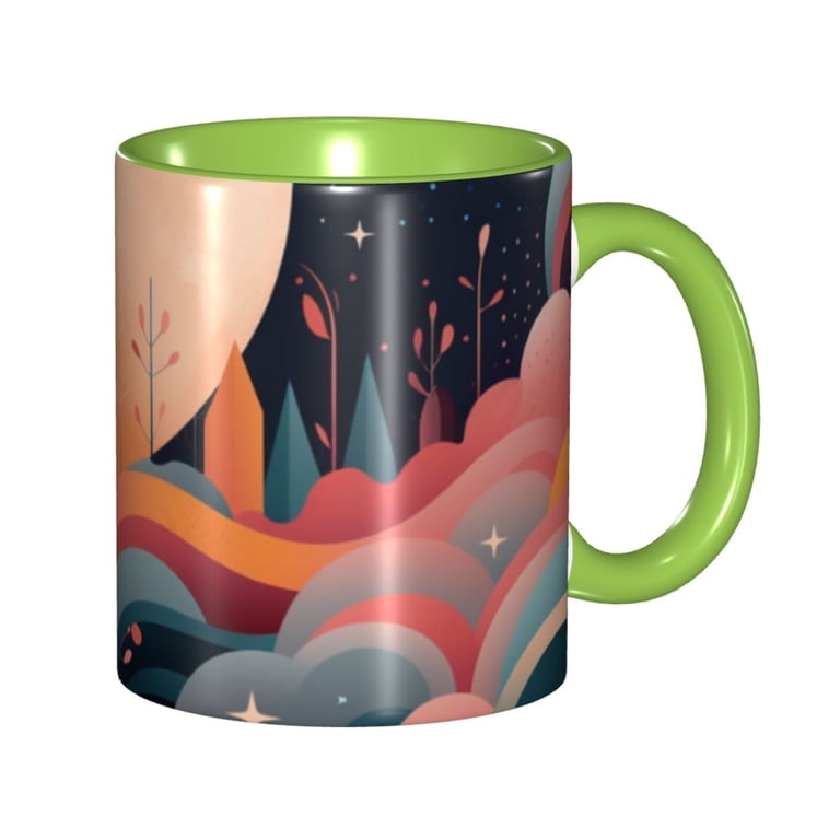 Illustration Coffee Mug Fun Custom Ceramic Mugs 11oz Green