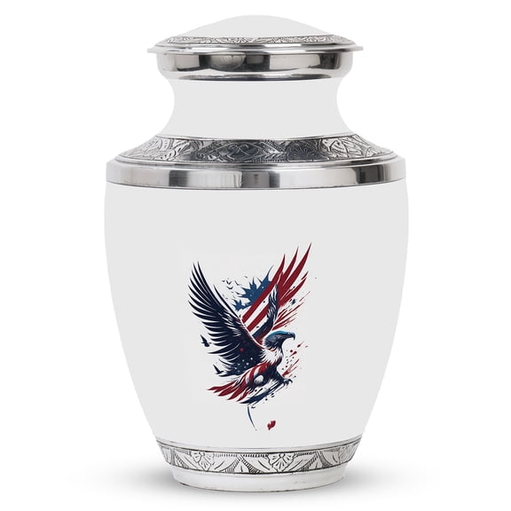 Illustration Of Eagle With American Flag Urn For Ashes, American Flag-Themed Memorial Urns For Human Ashes, Large Cremation Urns For Ashes Adult Female, Funeral Urns, Decorative Ashes Urn 10 Inch