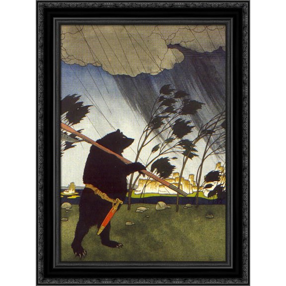 Illustration. 'Fairy Tales: Teremok. Mizgir'. 20x24 Black Ornate Wood Framed Canvas Art by Narbut, Heorhiy