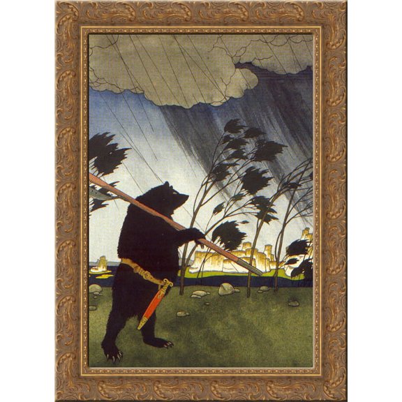 Illustration. 'Fairy Tales: Teremok. Mizgir'. 20x24 Gold Ornate Wood Framed Canvas Art by Narbut, Heorhiy