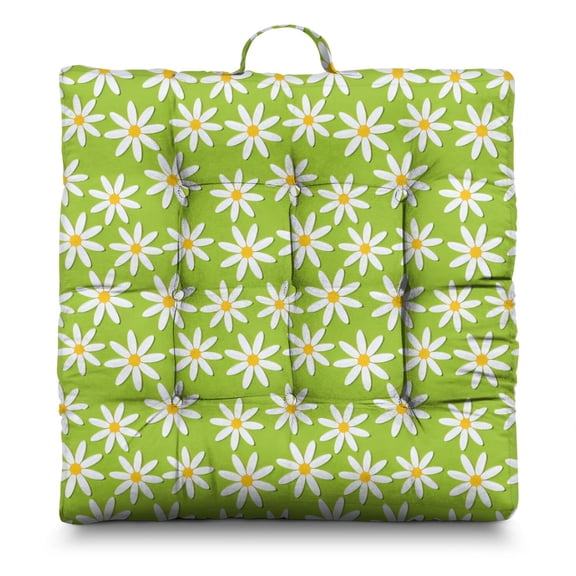 Illustration Floor Cushion 22 Inch Large Square Pillow, Vintage Daisy Artwork, Soft for Meditation & Hip Support