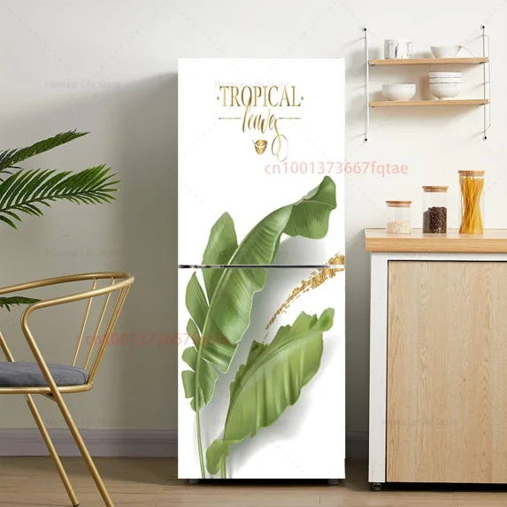 Illustration Flower Printed Fridge Door Sticker Waterproof PVC Removable Teleph Design Kitchen Cabinet Freezer Mural Decals