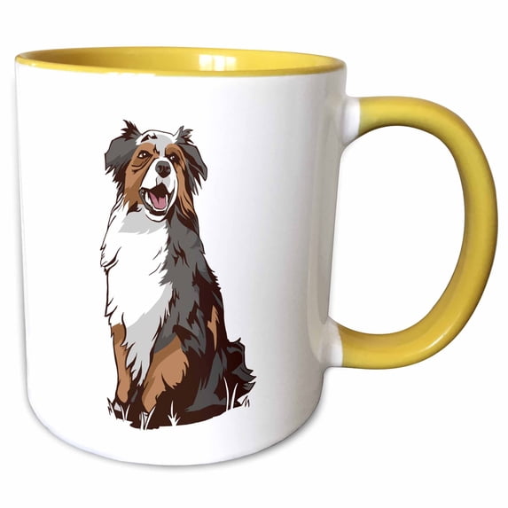 3drose, Illustration Graphic with an Australian Shepherd Dog, 15oz Two-tone Yellow Mug