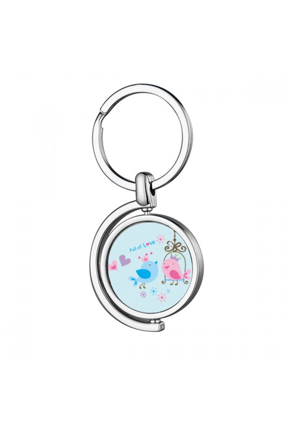 Illustration Lovely Birds Cage Rotating Keychain Metal Keyring Holder