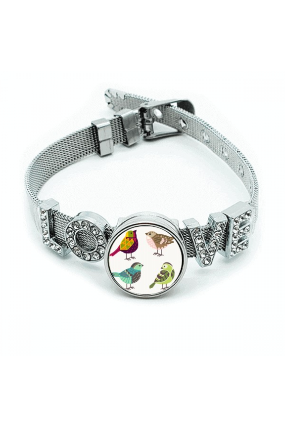 Illustration Lovely Birds Color Pattern Bracelet Wristband Crystal Love Adjustable Bangle