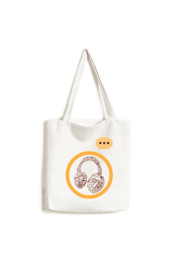 Illustration Music Headset Pattern Expression Sack Canvas Tote Shoulder Bag