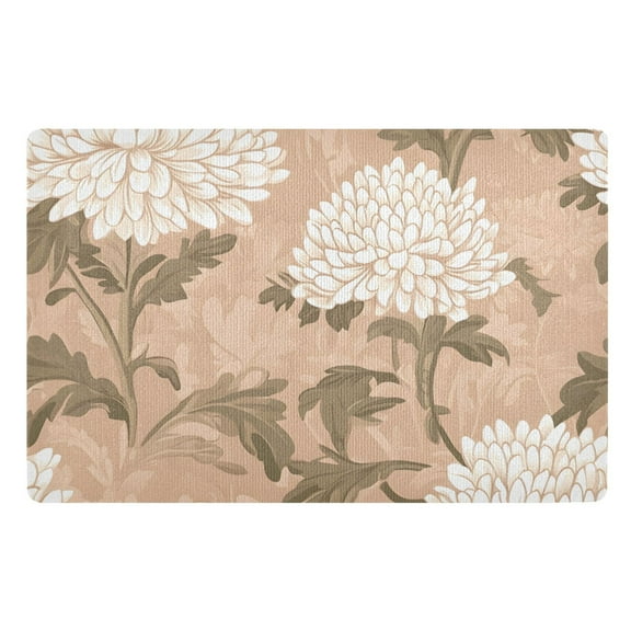 Illustration Of Chrysanthemums in Beige Floor Door Mat Outdoor Indoor for Home Entrance Welcome Mats 32"x20"