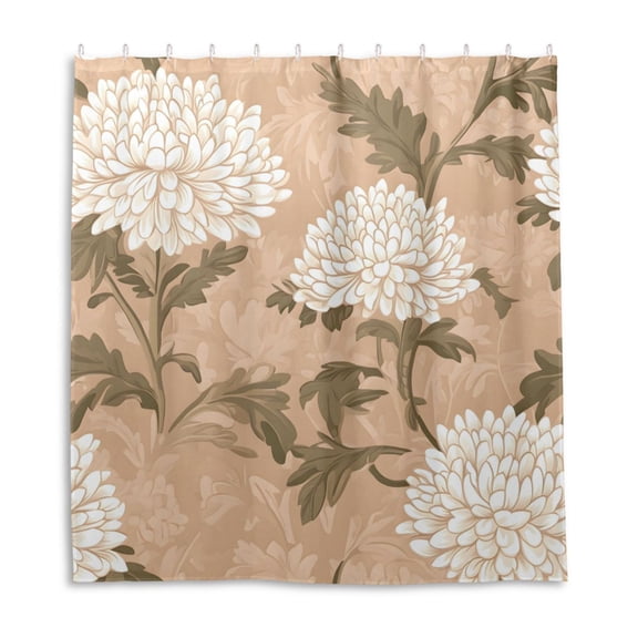 Illustration Of Chrysanthemums in Beige Shower Curtain Liner 66x72 Inch Waterproof Shower Curtains Decorative Bathroom with 12 Pack Hooks
