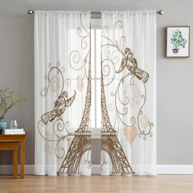 Illustration Of Eiffel Tower Bay Window Screening Curtains Drape Sheer Tulle For Living Room Bedroom Voile Organza Curtains
