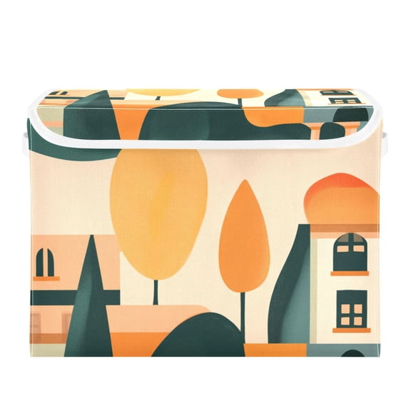Illustration Of Trees Large Storage Bins with Linen Collapsible Lid Storage Box 16.7 x 12.6 x 11.8in