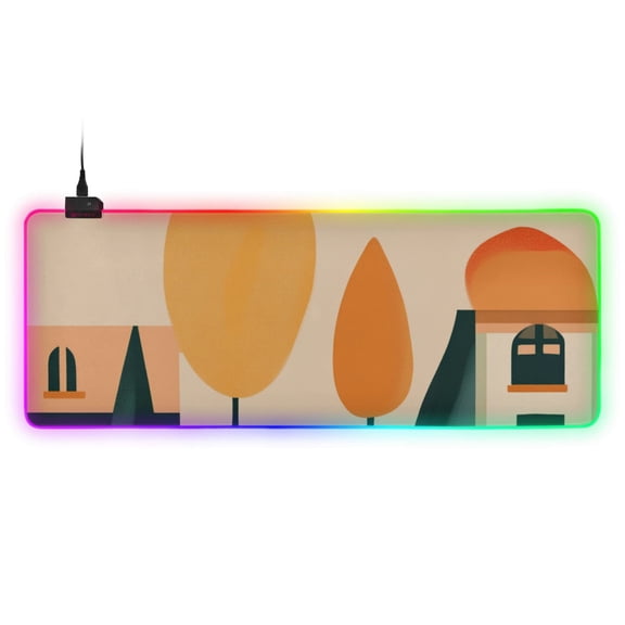 Illustration Of Trees RGB Gaming Mouse Pad Large Keyboard Mat Rubber Base 13 Light Modes