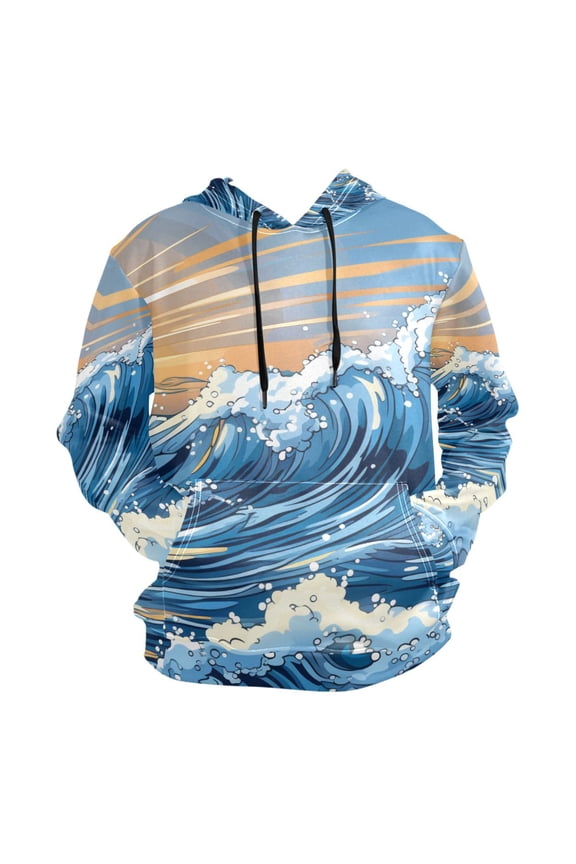 Illustration Of Waves with The Sun in The Background Men’s Hoodies Sweatshirt Fleece Jackets Long Sleeve Sweatshirts