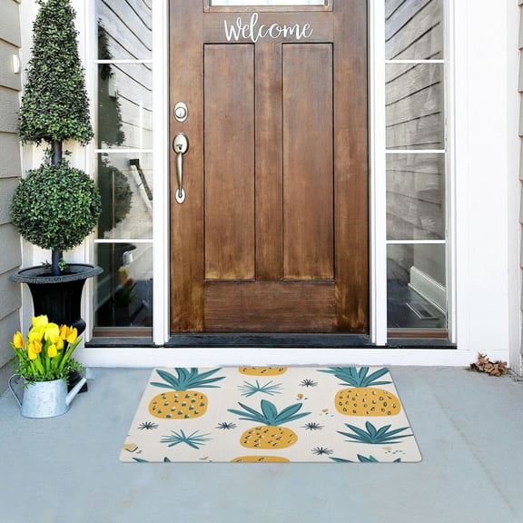 Illustration Of Pineapples with White Background Highly Absorbent Polyester Doormat Anti-slip Anti-fouling Indoor Outdoor Entrance Welcome Mat 32×20in.