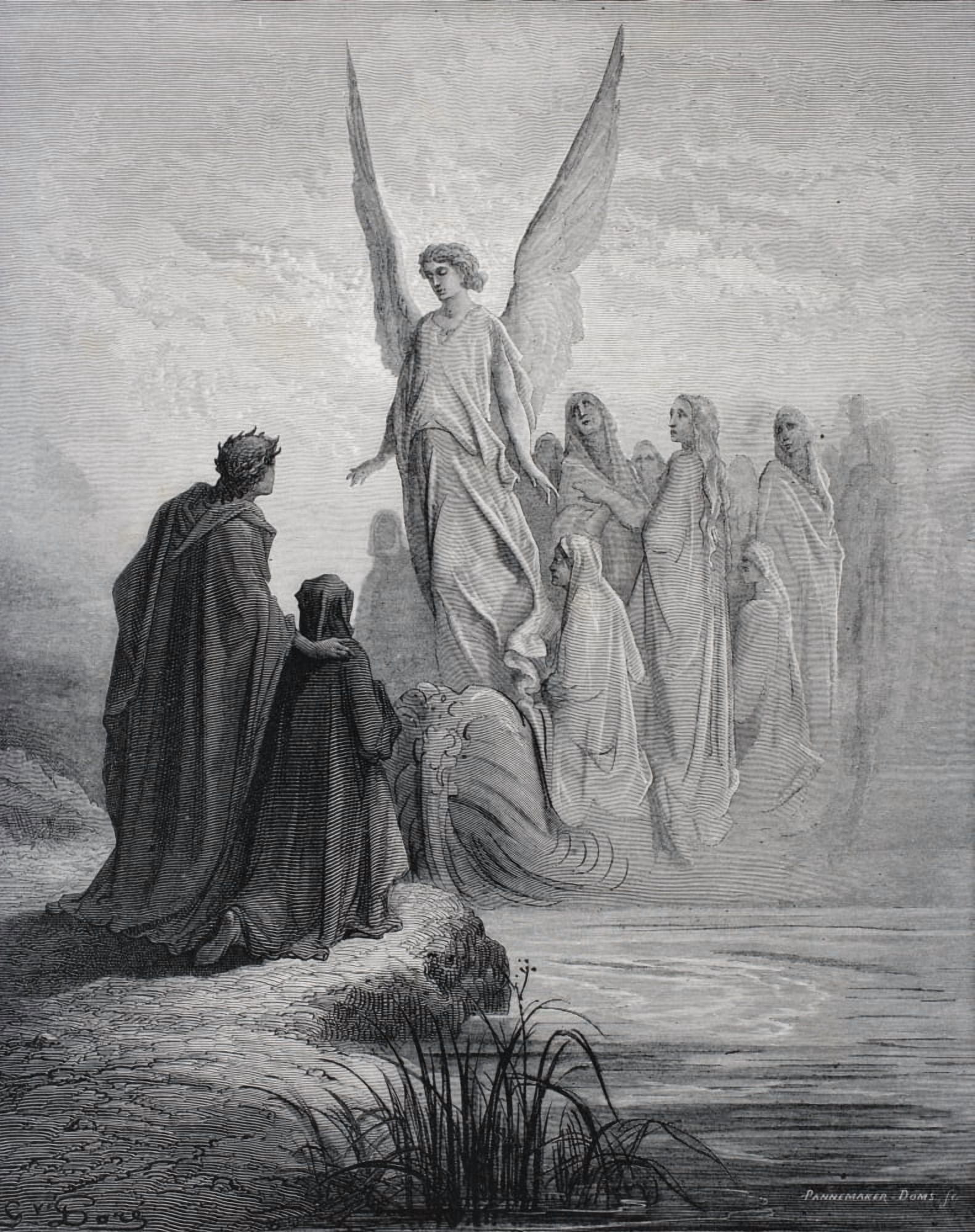 Illustration For Purgatorio By Dante Alighieri Canto Ii Lines 42 And 43 By Gustave Dore 1832-1883 French Artist And Illustrator Canvas Art - Ken Welsh Design Pics (26 x 32)