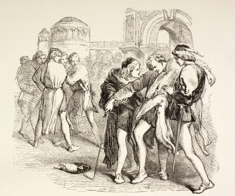Illustration From Romeo And Juliet By William Shakespeare Tybalt Is Fatally Wounded By Romeo From The Illustrated Library Shakspeare Published London 1890 Canvas Art - Ken Welsh Design Pics (16 x 13)
