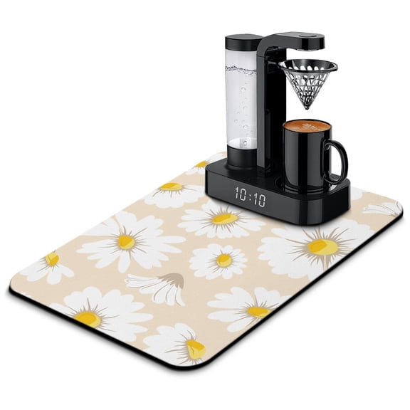 Illustration Rustic Coffee Maker Mat - Country Daisy Farm Theme Absorbent Mat, Multi-Functional