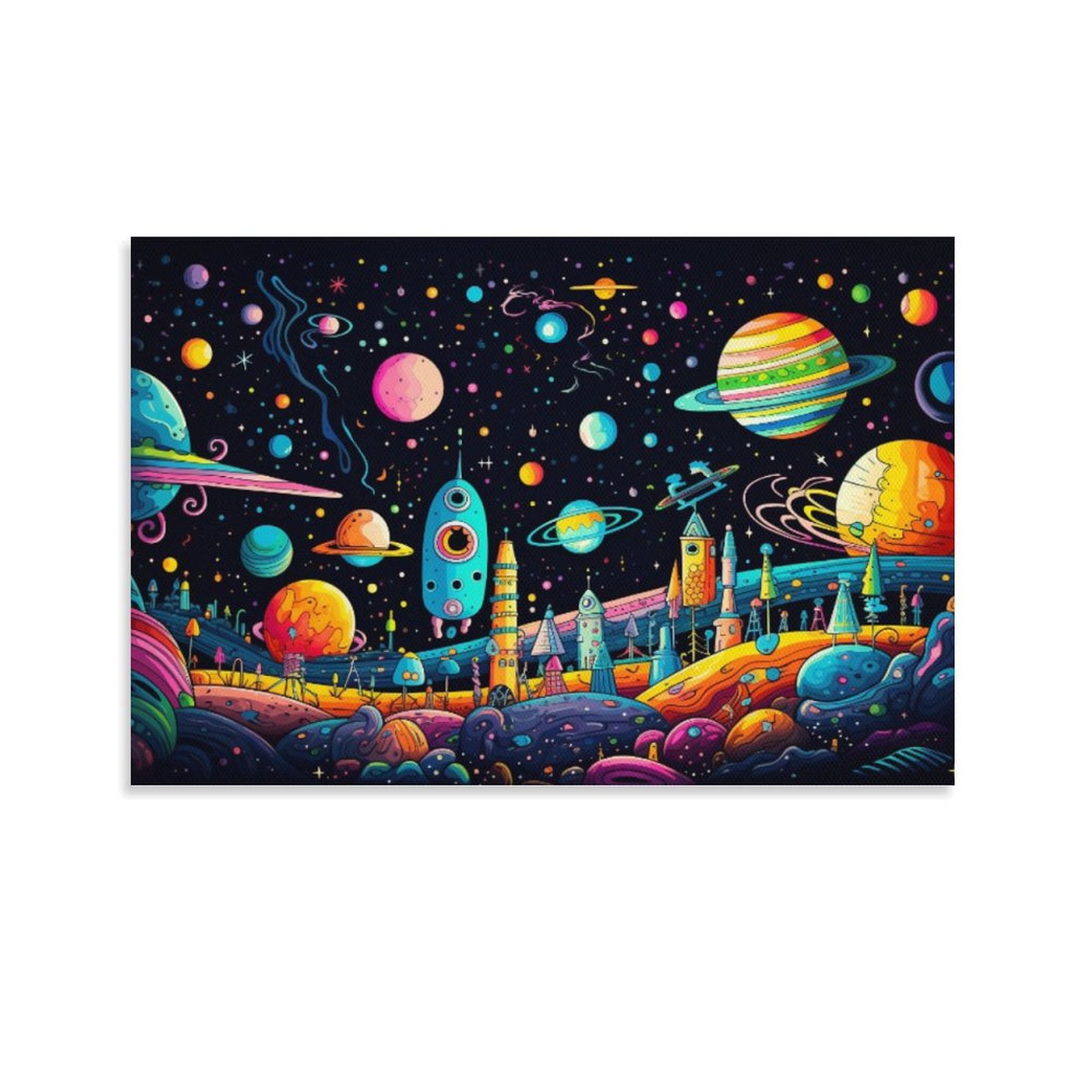 Illustration Of A Space Scene With Planets Asteroids And Spaceships ...