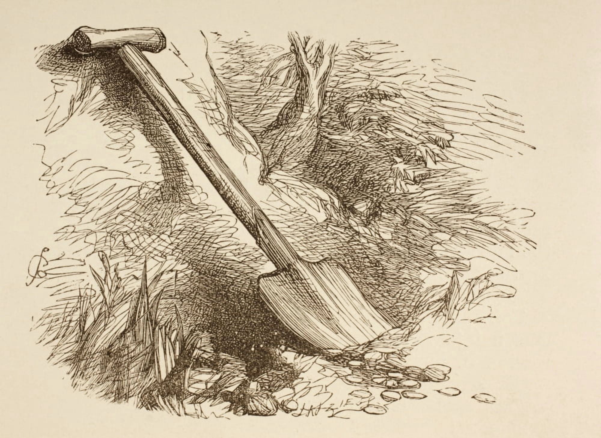 Illustration Of A Spade Dug Half Way Into The Ground Bysir John Gilbert From The Illustrated Library Shakspeare Published London 1890 Canvas Art - Ken Welsh Design Pics (17 x 12)