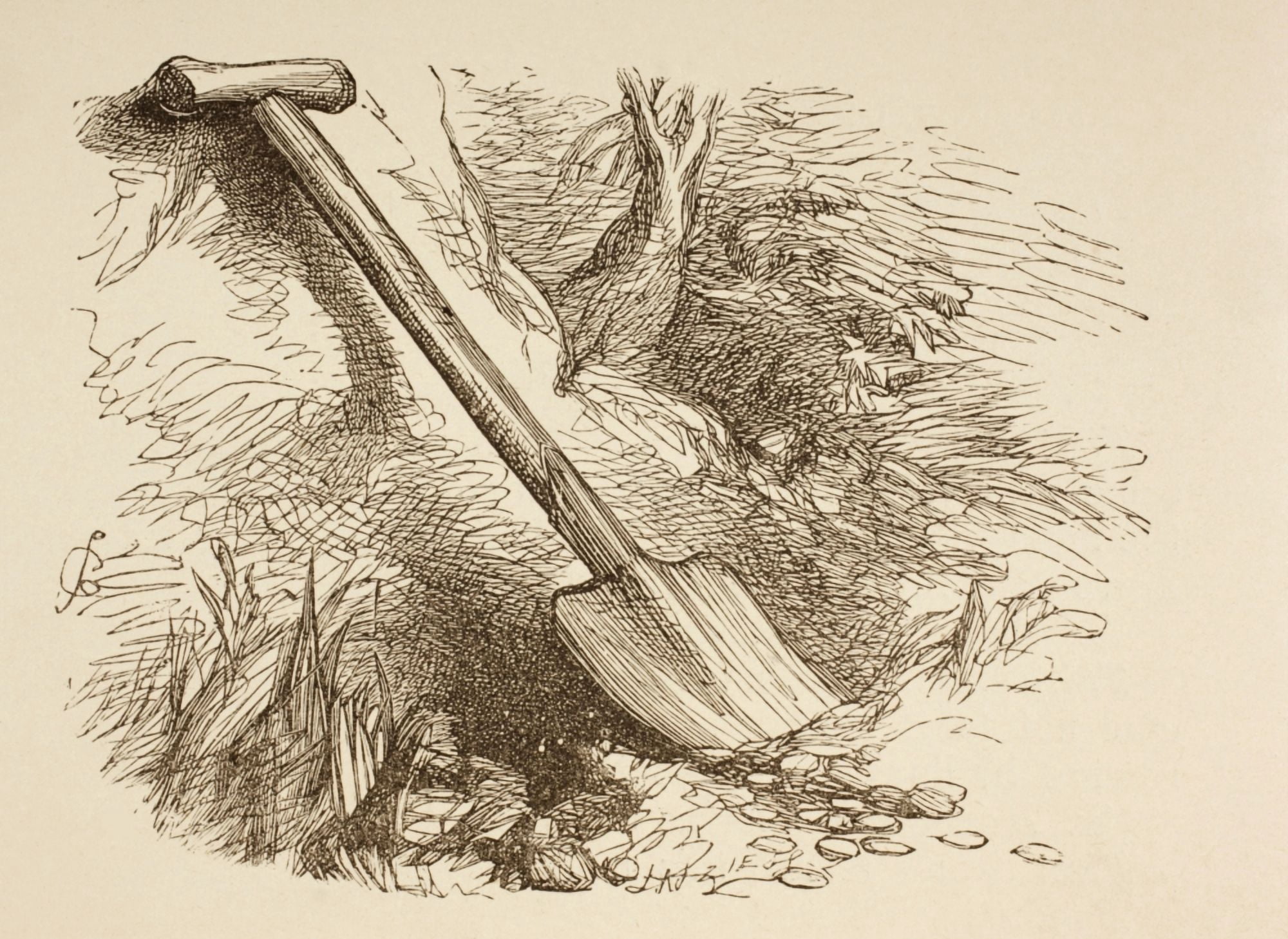 Illustration Of A Spade Dug Half Way Into The Ground Bysir John Gilbert From The Illustrated Library Shakspeare Published London 1890 Canvas Art - Ken Welsh Design Pics (34 x 24)
