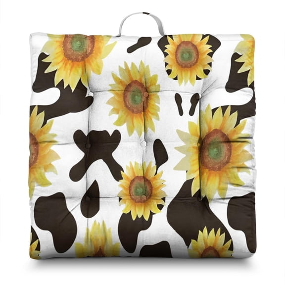 Illustration Sunflower Pillow&nbsp;– 22x22 Inch Floor Cushion, Vintage Sunflower Sketch, Dutch Velvet for Home Decor
