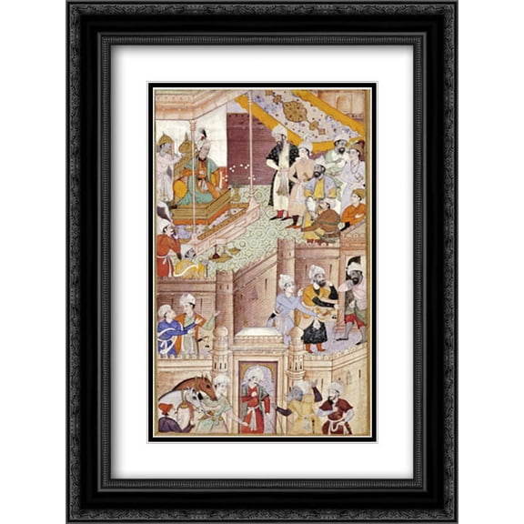Illustration To The Baburnama 2x Matted 18x24 Black Ornate Framed Art Print by Karan, Khem