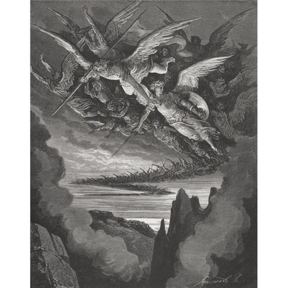 Illustration by Gustave Dore 1832-1883 French Artist & Illustrator for Paradise Lost by John Milton Book I Lines 344 Poster Print - 13 x 16