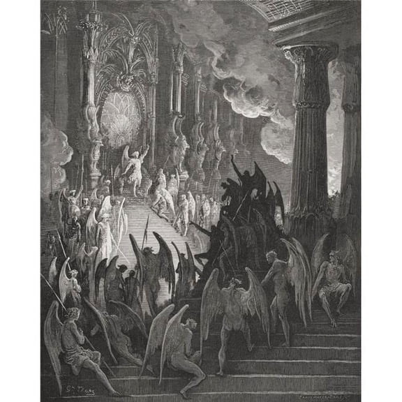 Illustration by Gustave Dore 1832-1883 French Artist & Illustrator for Paradise Lost by John Milton Book II Lines 1 Poster Print - 13 x 16