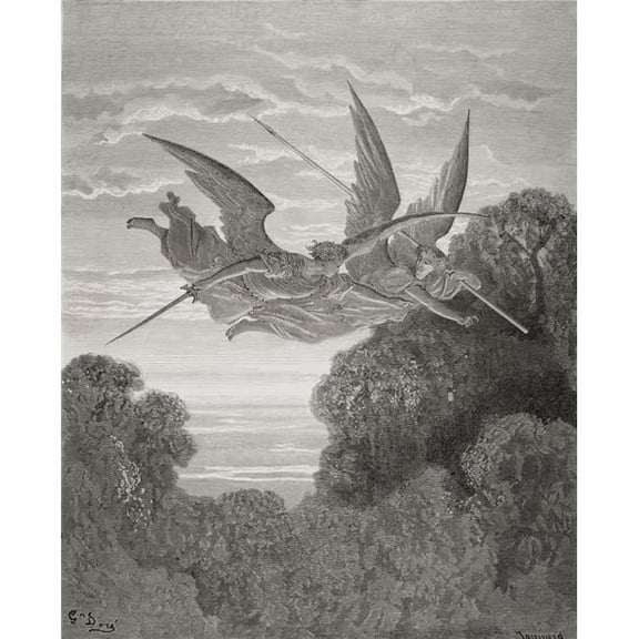Illustration by Gustave Dore 1832-1883 French Artist & Illustrator for Paradise Lost by John Milton Book IV Lines 798 Poster Print, 13 x 16