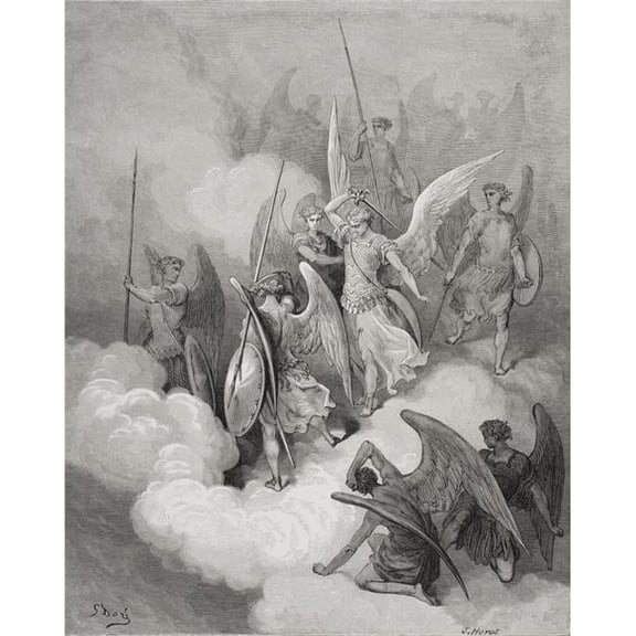 Illustration by Gustave Dore 1832-1883 French Artist & Illustrator for Paradise Lost by John Milton Book VI Line 188 Poster Print - 13 x 16