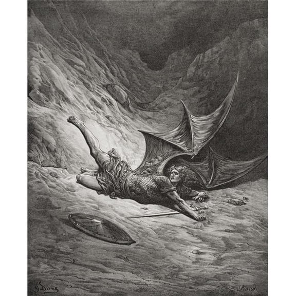 Illustration by Gustave Dore 1832-1883 French Artist & Illustrator for Paradise Lost by John Milton Book VI Lines 327 Poster Print - Large - 26 x 32
