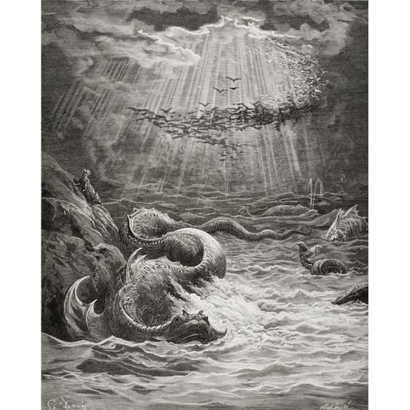 Illustration by Gustave Dore 1832-1883 French Artist & Illustrator for Paradise Lost by John Milton Book VII Lines 387 Poster Print - 13 x 16