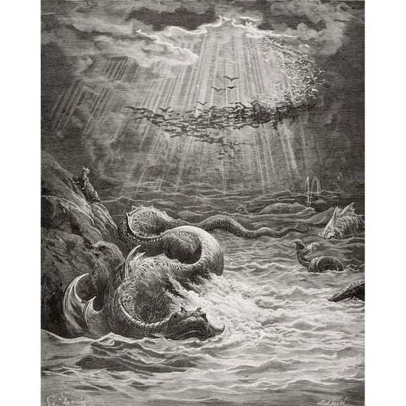 Illustration by Gustave Dore 1832-1883 French Artist & Illustrator for Paradise Lost by John Milton Book VII Lines 387 Poster Print - Large - 26 x 32