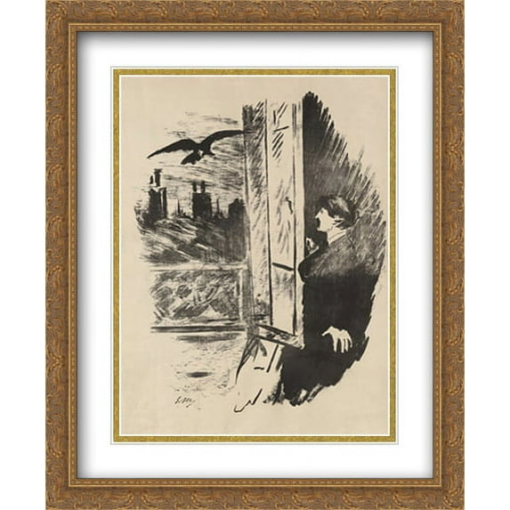 Illustration for 'The Raven', by Edgar Allen Poe, 1875 2x Matted 22x28 Large Gold Ornate Framed Art Print by Edouard Manet