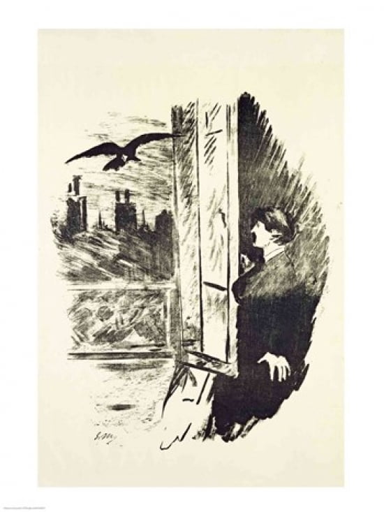 Illustration for The Raven by Edgar Allen Poe 1875 Canvas Art - Edouard Manet (18 x 24)