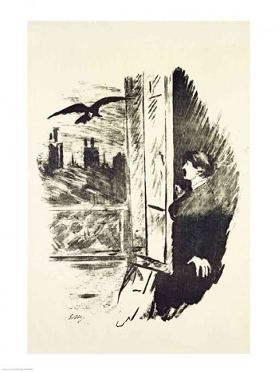 Illustration for The Raven by Edgar Allen Poe 1875 Canvas Art - Edouard Manet (24 x 36)