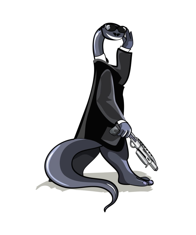 Illustration of a Brontosaurus dressed as a People In Black movie character Canvas Art - Stocktrek Images (13 x 16)