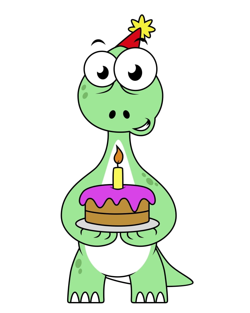 Illustration of a Brontosaurus with a birthday cake Canvas Art - Stocktrek Images (26 x 32)