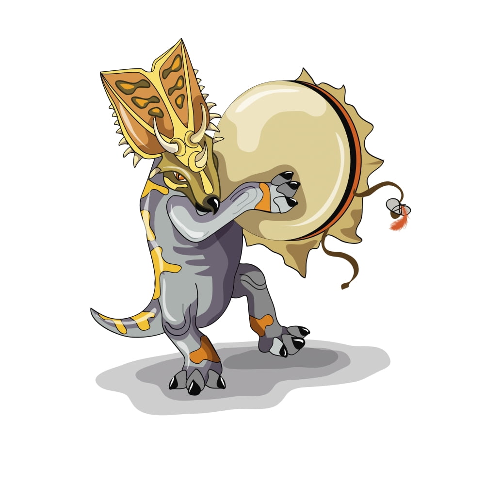 Illustration of a Chasmosaurus dancing a shaman ritual with tambourine Canvas Art - Stocktrek Images (28 x 28)