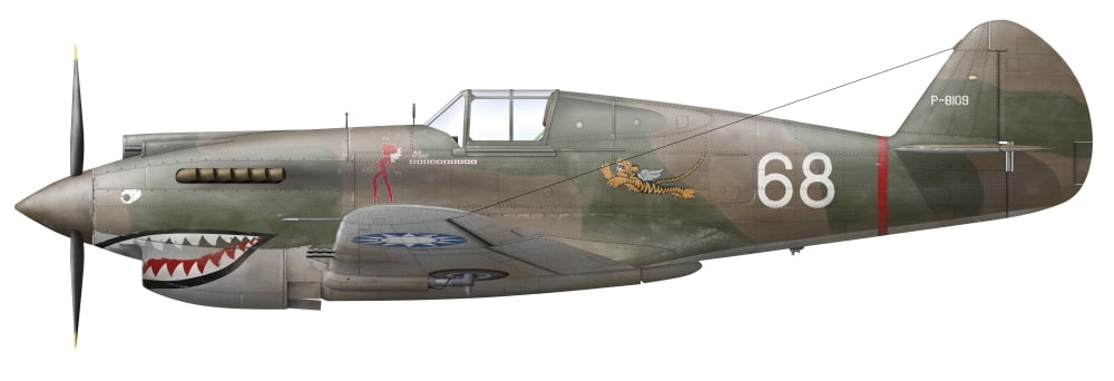 Illustration of a Curtiss P40-C Warhawk of the Flying Tigers Canvas Art - InkwormStocktrek Images (24 x 9)