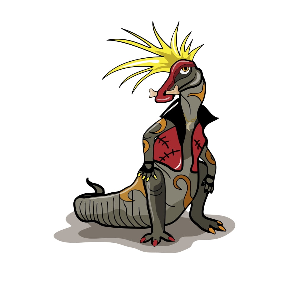 Illustration of a Hadrosaurus dinosaur dressed as a punk Canvas Art - Stocktrek Images (28 x 28)