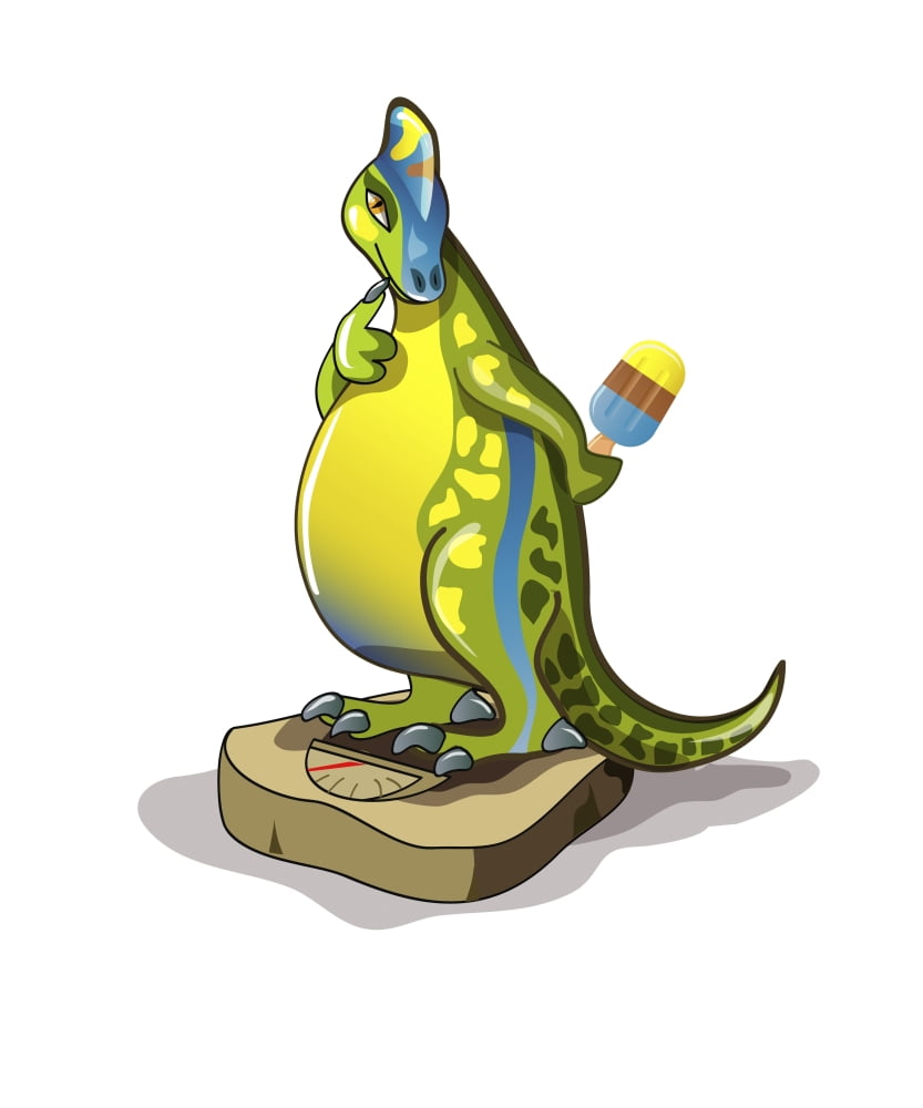 Illustration of a Lambeosaurus standing on a weight scale Canvas Art - Stocktrek Images (26 x 32)
