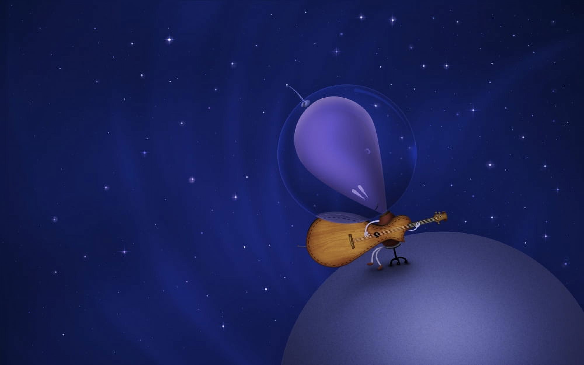 Illustration of a Martian playing the guitar atop a planet in outer space Canvas Art - Vlad GerasimovStocktrek Images (36 x 23)