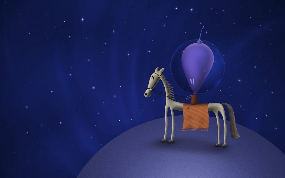 Illustration of a Martian riding a horse atop a planet in outer space Canvas Art - Vlad GerasimovStocktrek Images (36 x 23)