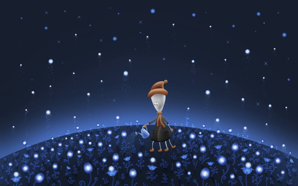 Illustration of a Martian watering a starfield Canvas Art - Vlad GerasimovStocktrek Images (18 x 12)